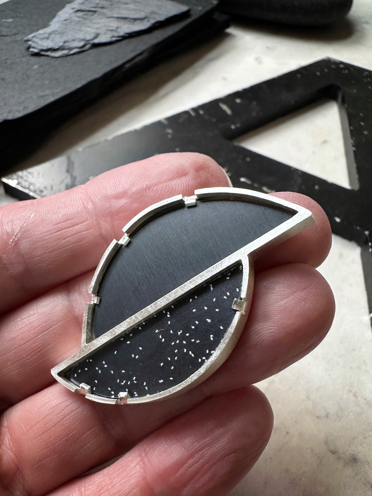 Sterling Silver Kerry James Marshall Inspired Black Formica Brooch #1