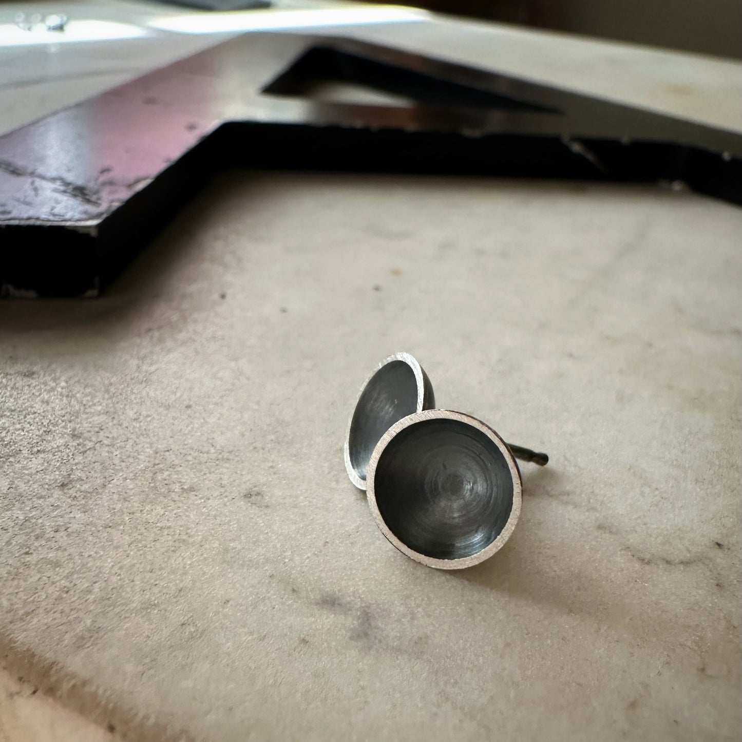 Oxidized Sterling Silver Cup Studs