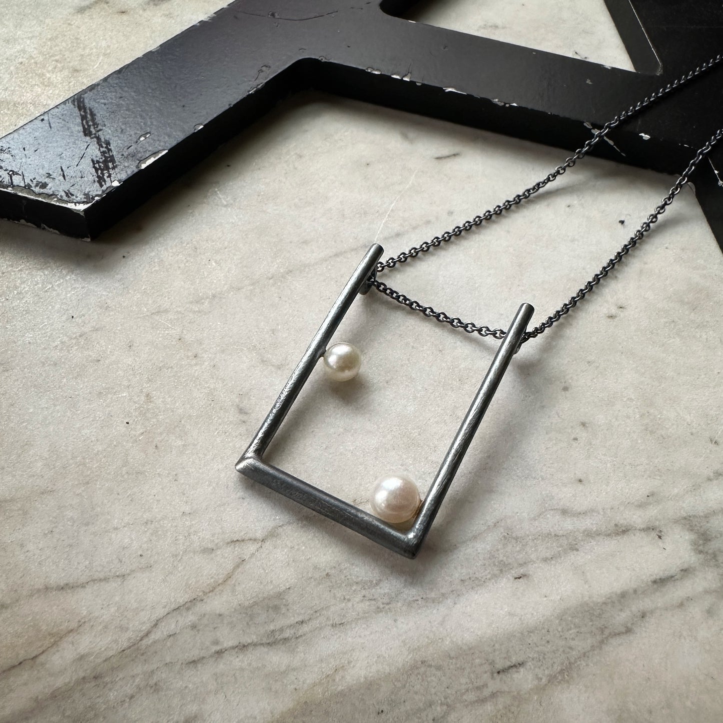 Japanese Akoya pearl and oxidized sterling silver pendant