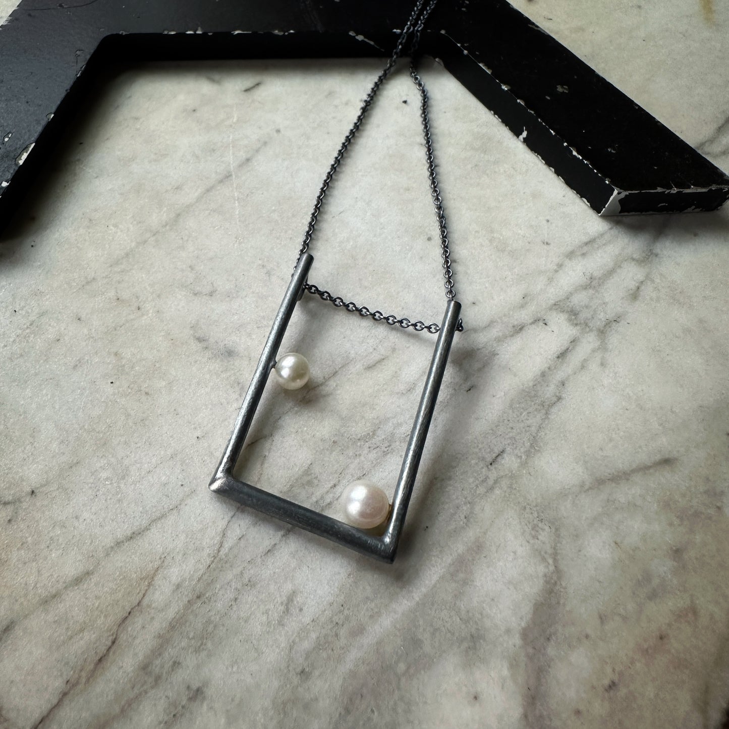 Japanese Akoya pearl and oxidized sterling silver pendant