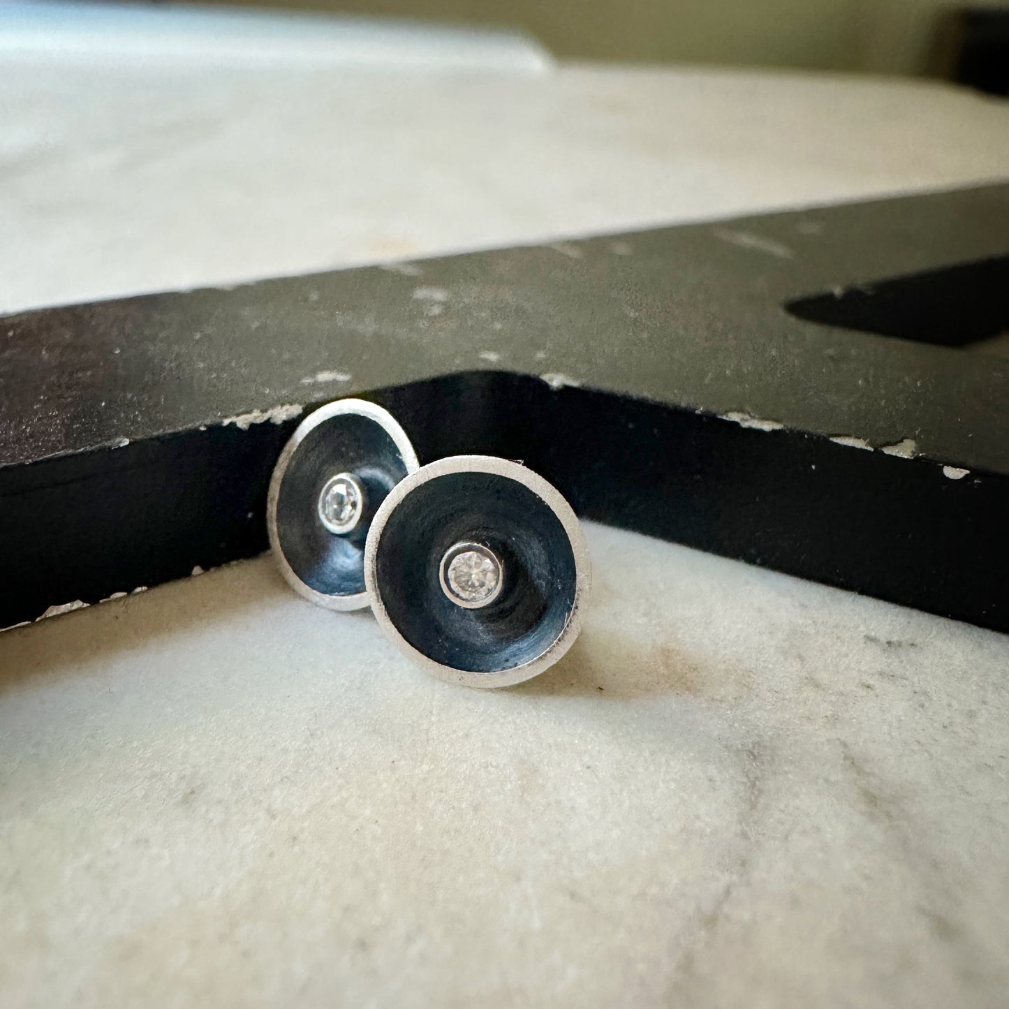 Oxidized Sterling Silver Cup Studs
