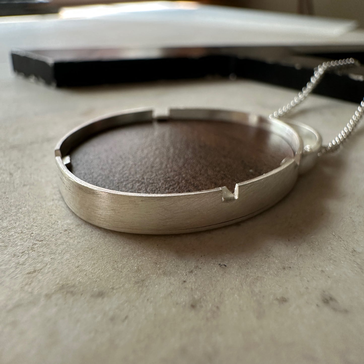 Sterling Silver Faux Mahogany Formica Pendant