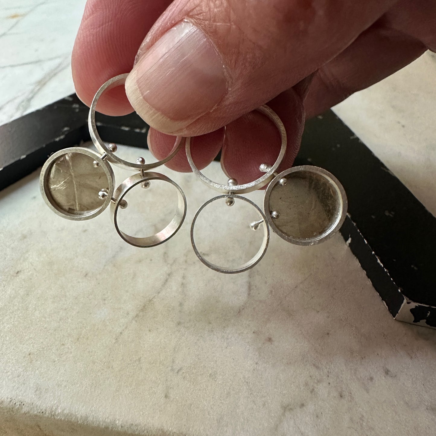 Sterling silver three celled earrings with mica accent