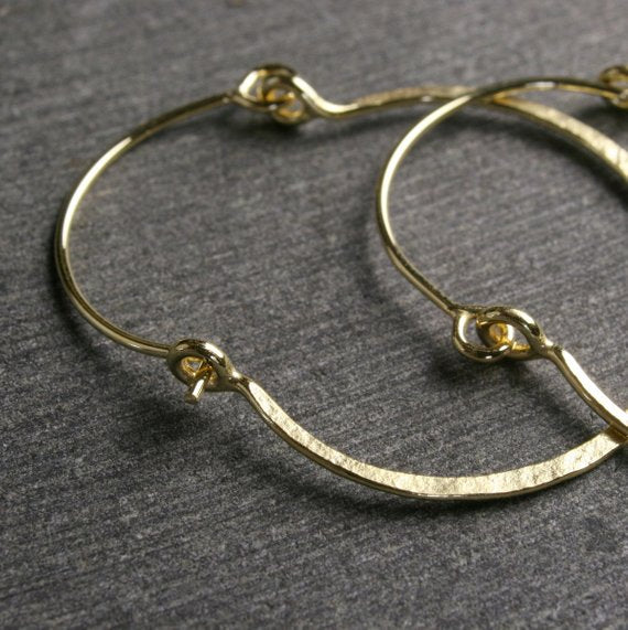 Large 18k yellow gold hammered hoop earrings