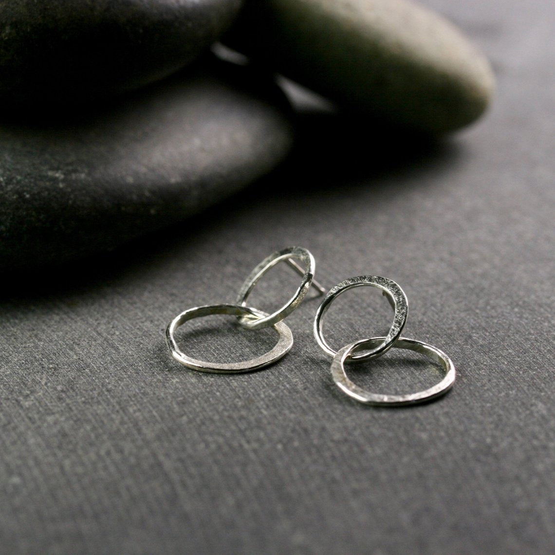 Sterling silver hammered double hoop earrings