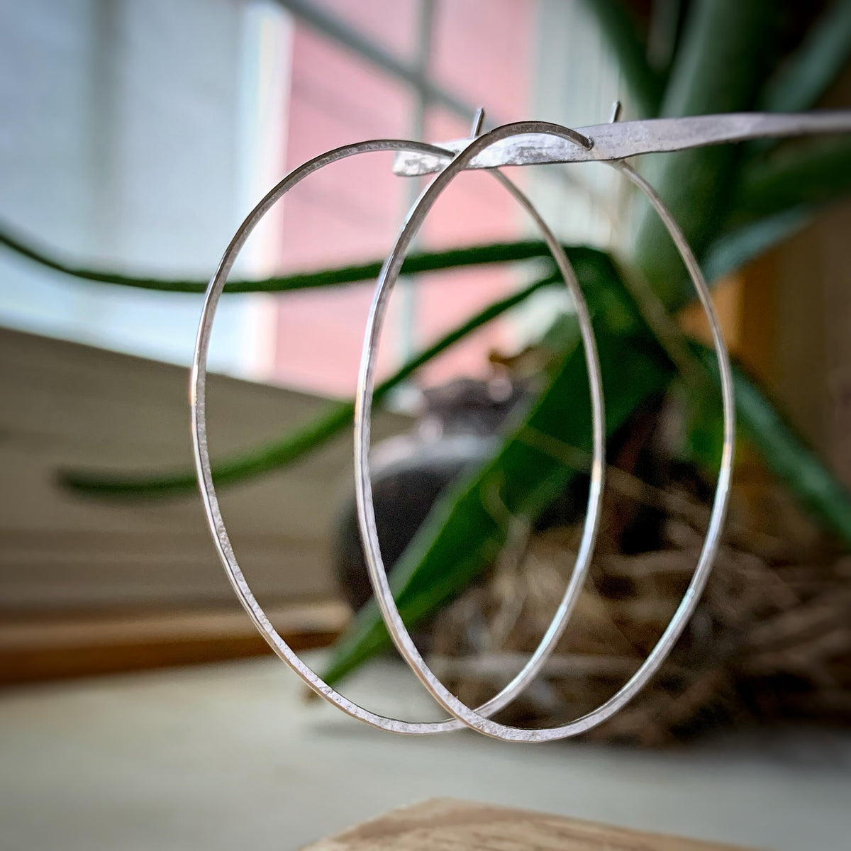 very large sterling silver hammered hoop earrings