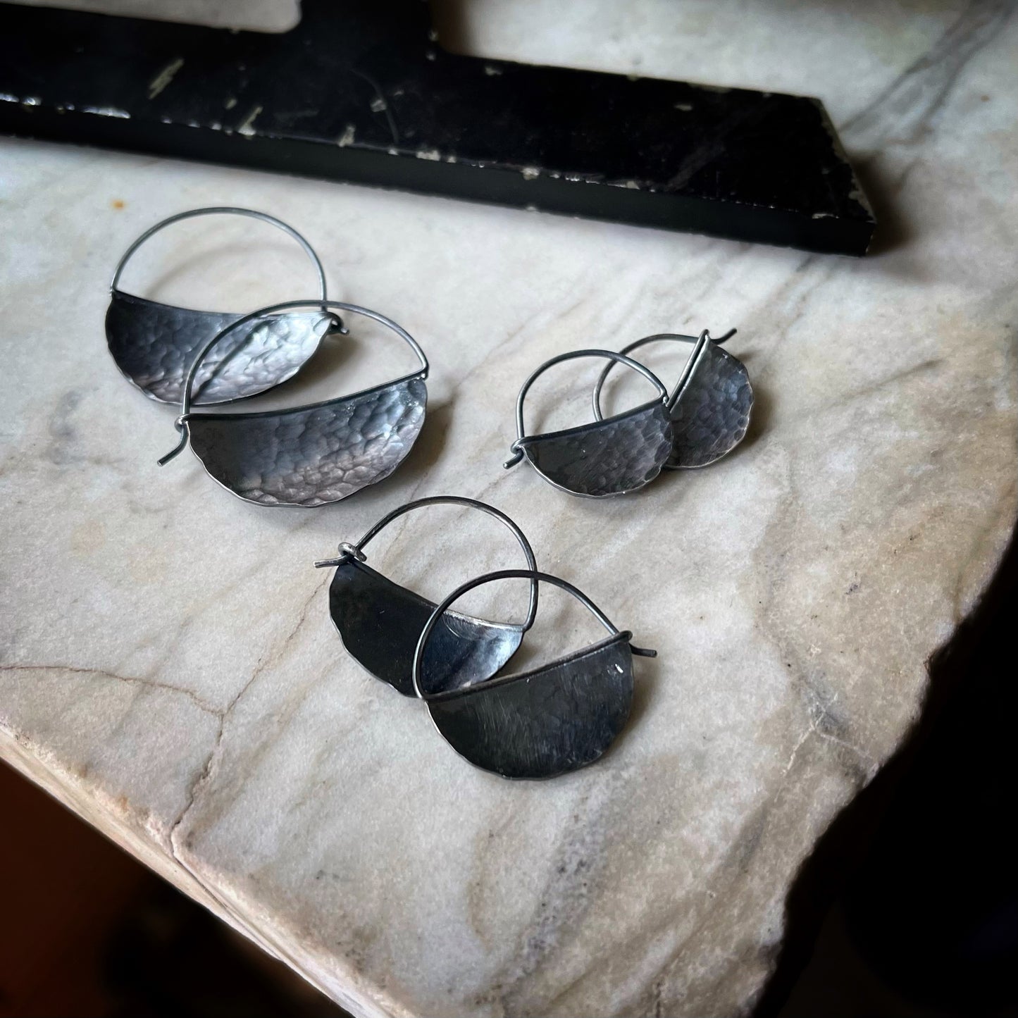 Sterling silver hammered blade hoops