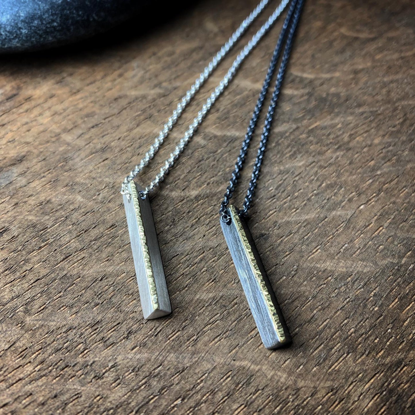 Sterling and 18k yellow gold bar pendant