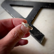 Load image into Gallery viewer, 6mm Moissanite ring in 18k yellow gold and sterling silver
