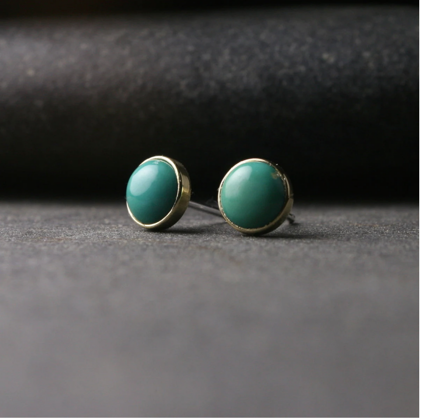 Untreated natural 6mm turquoise studs set in 18k yellow gold