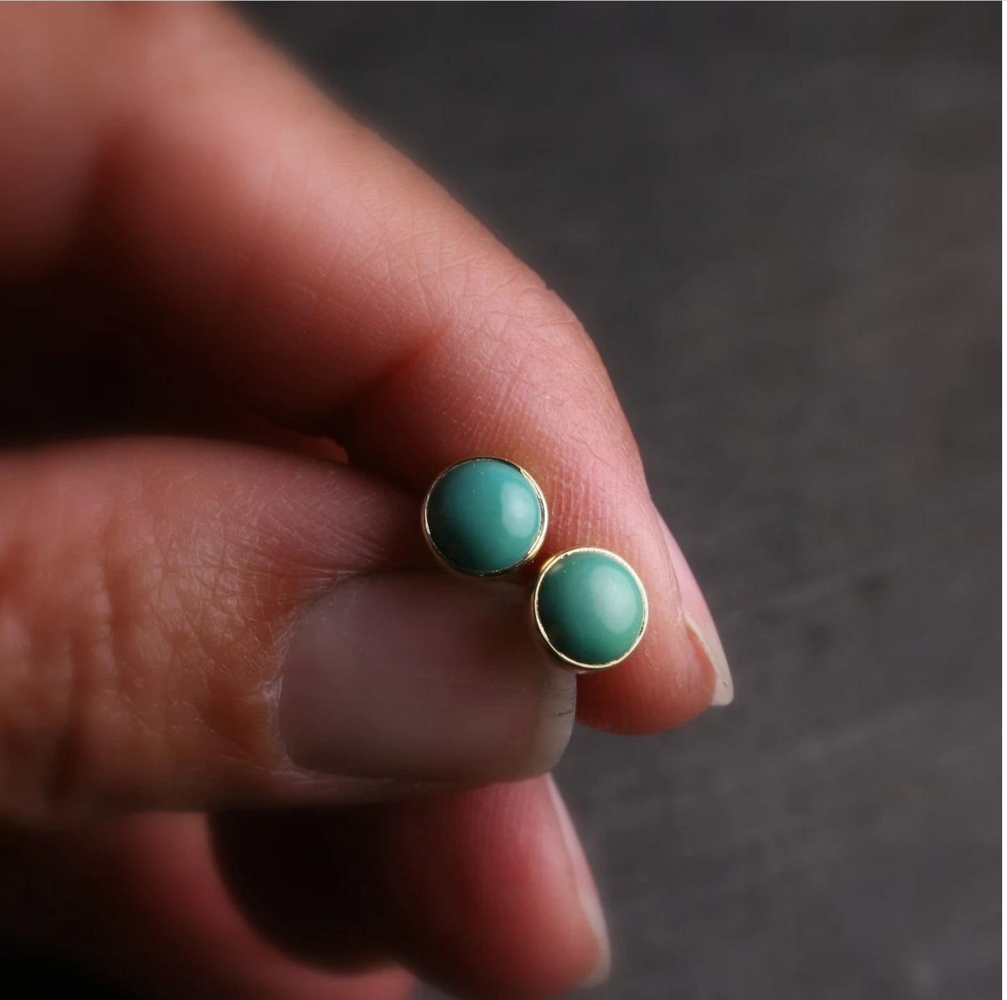 Untreated natural 6mm turquoise studs set in 18k yellow gold