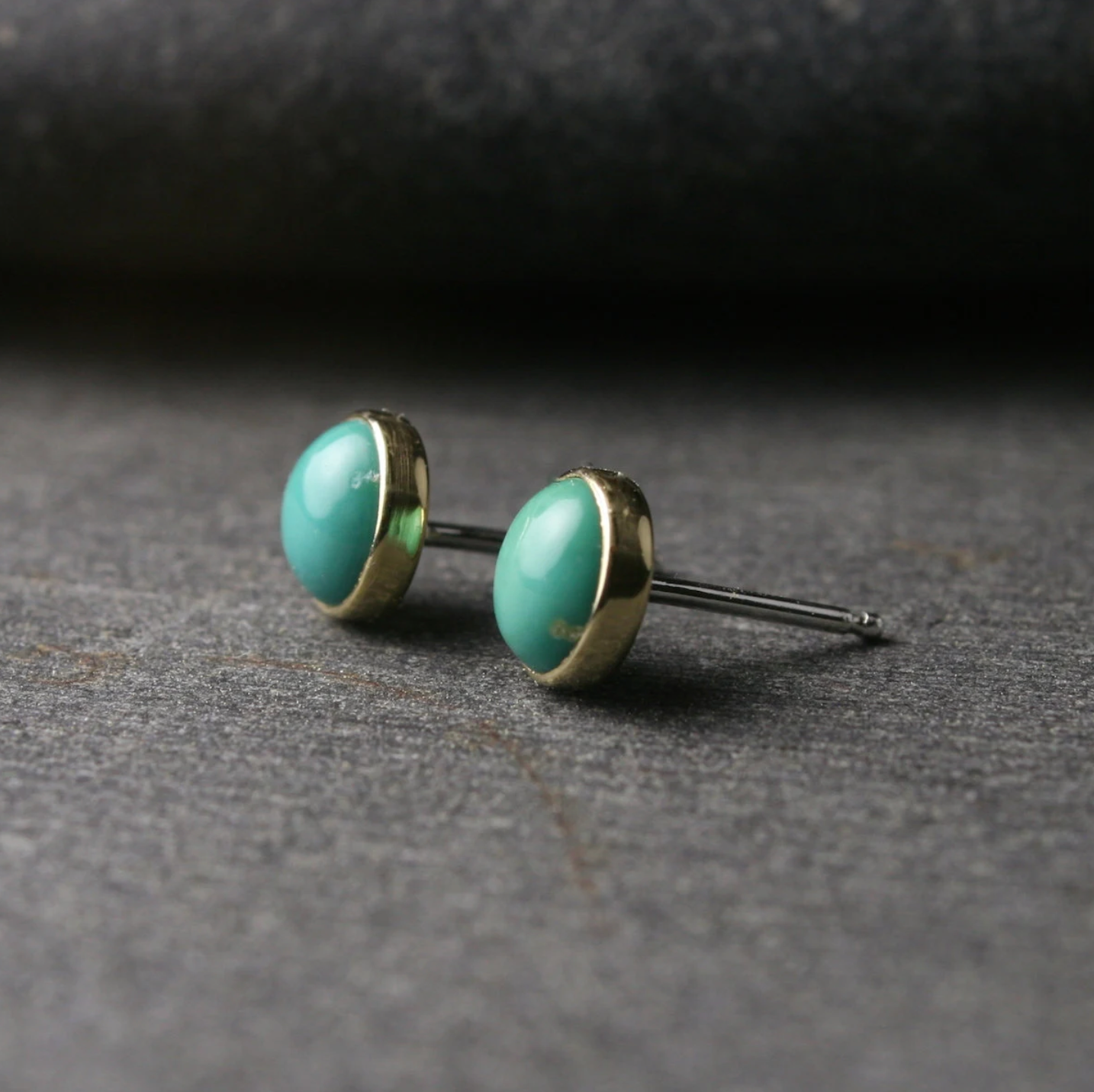 Untreated natural 6mm turquoise studs set in 18k yellow gold