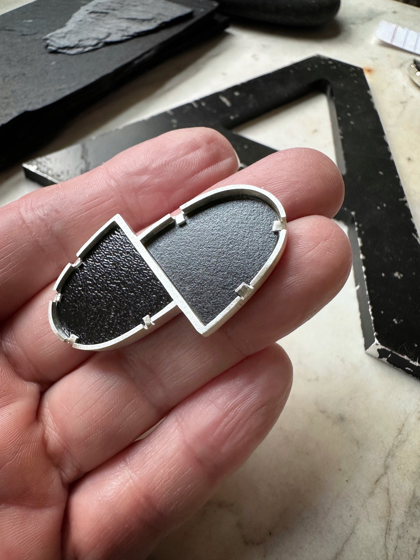 Sterling Silver Kerry James Marshall Inspired Black Formica Brooch #2"
