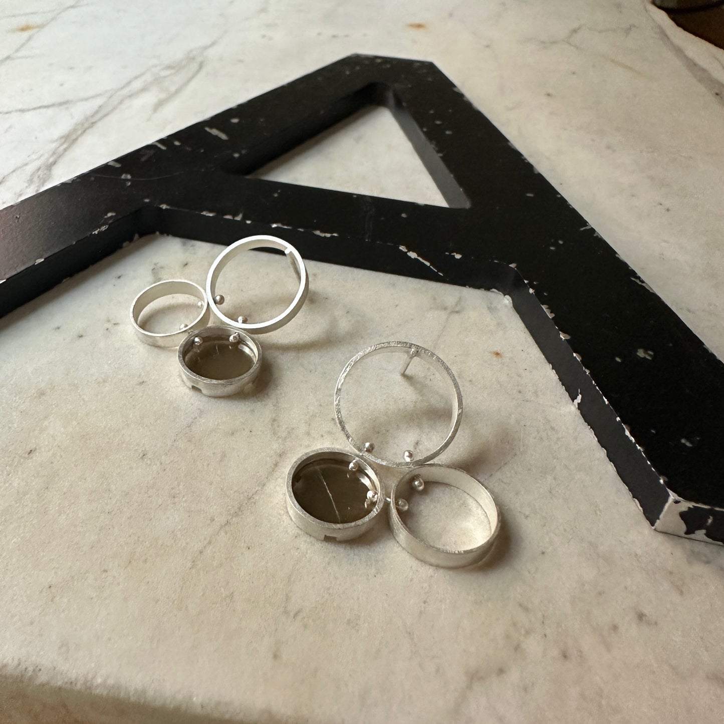 Sterling silver three celled earrings with mica accent