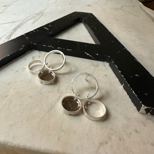 Sterling silver three celled earrings with mica accent