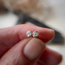 Load image into Gallery viewer, 3mm bezel set moissanite earrings in sterling silver 
