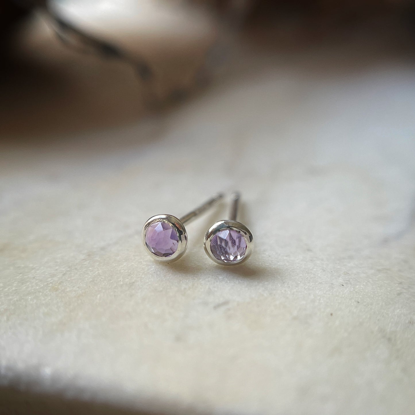 Tiny amethyst earrings in sterling silver