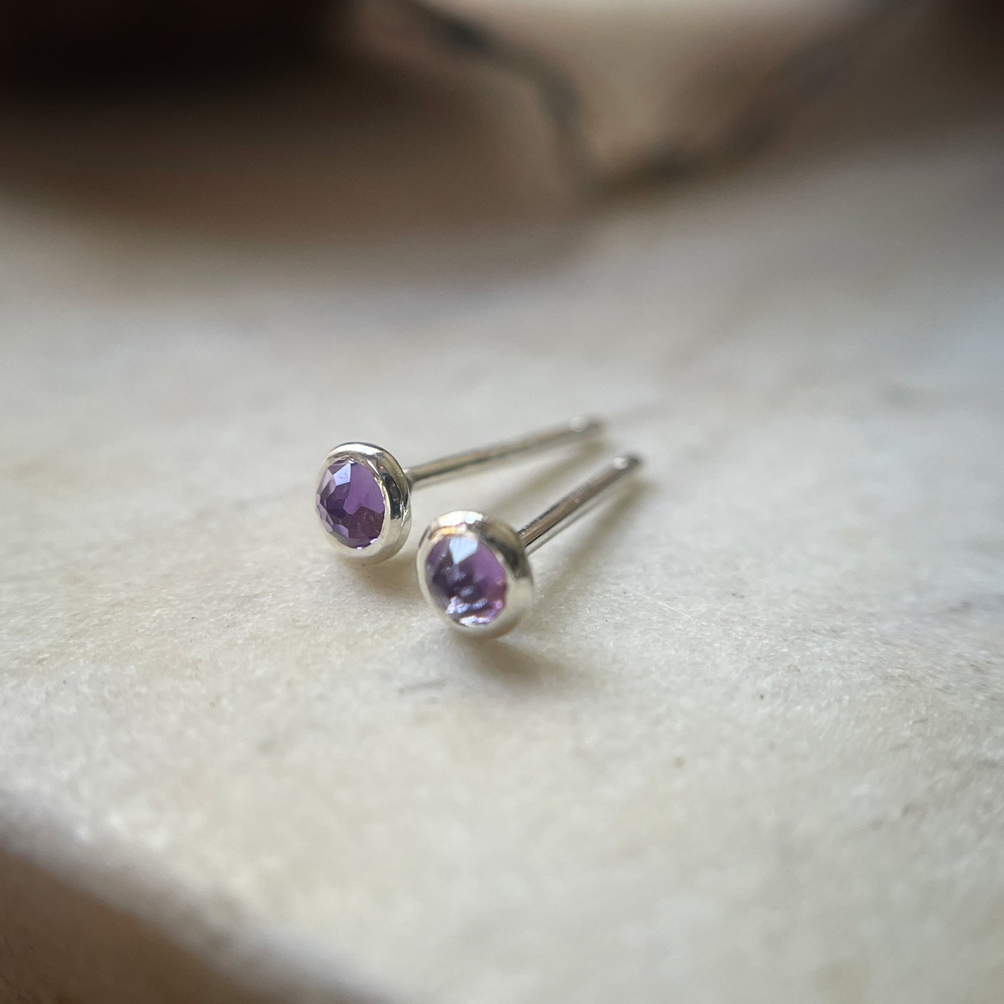 Tiny amethyst earrings in sterling silver