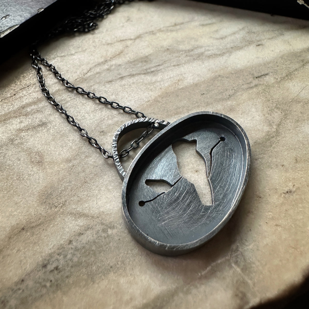 Oxidized sterling silver bird pendant, dark and moody, modern silhouette