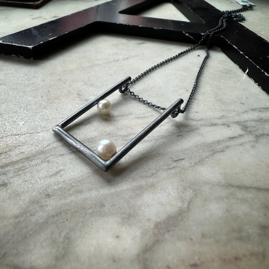 Japanese Akoya pearl and oxidized sterling silver pendant