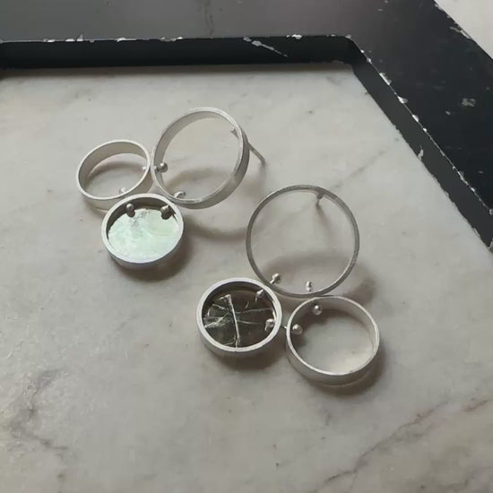Sterling silver three celled earrings with mica accent