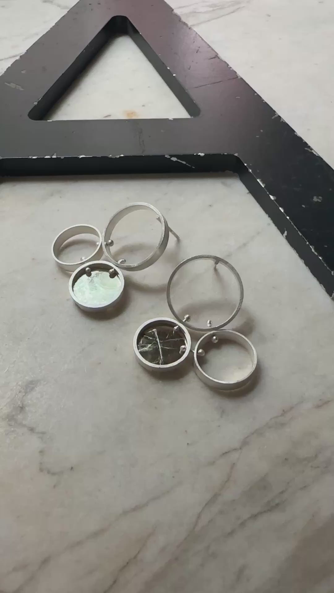 Sterling silver three celled earrings with mica accent