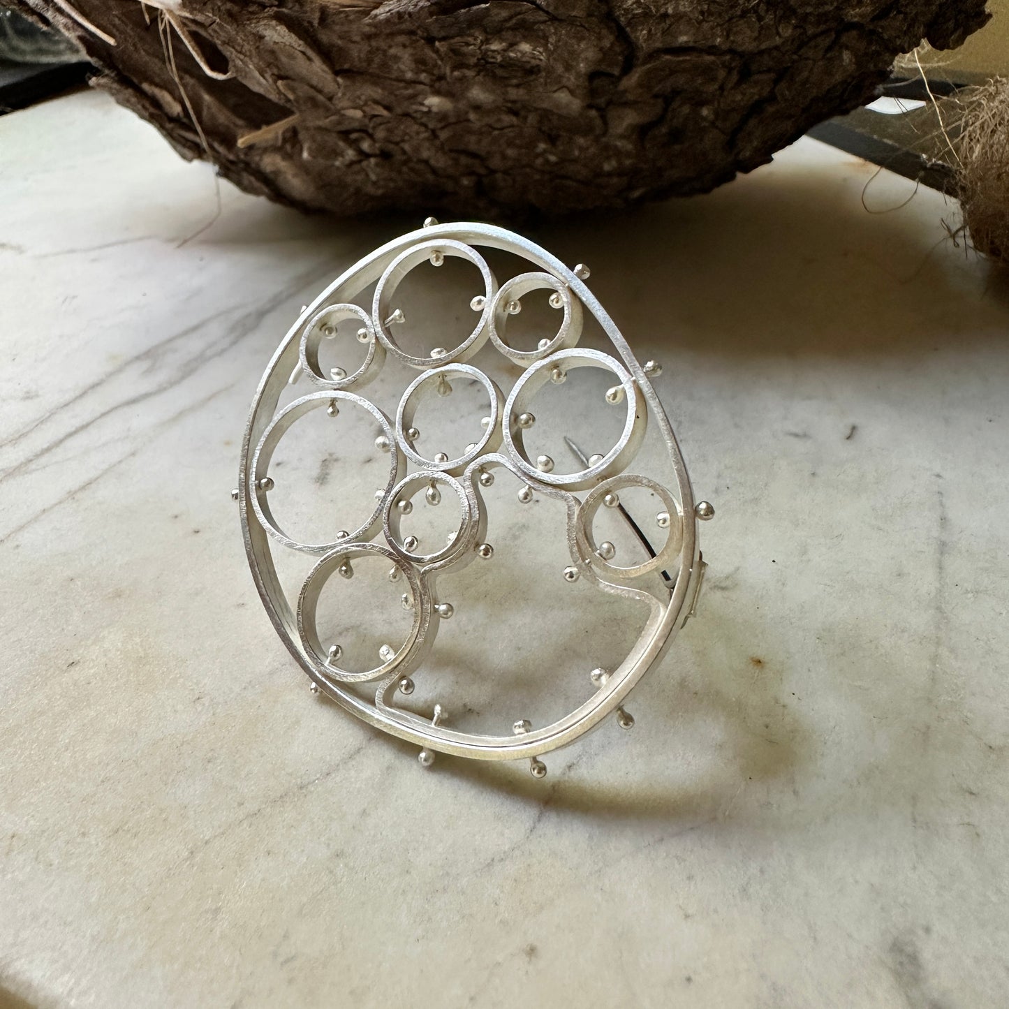 Cell collection brooch - bright sterling silver