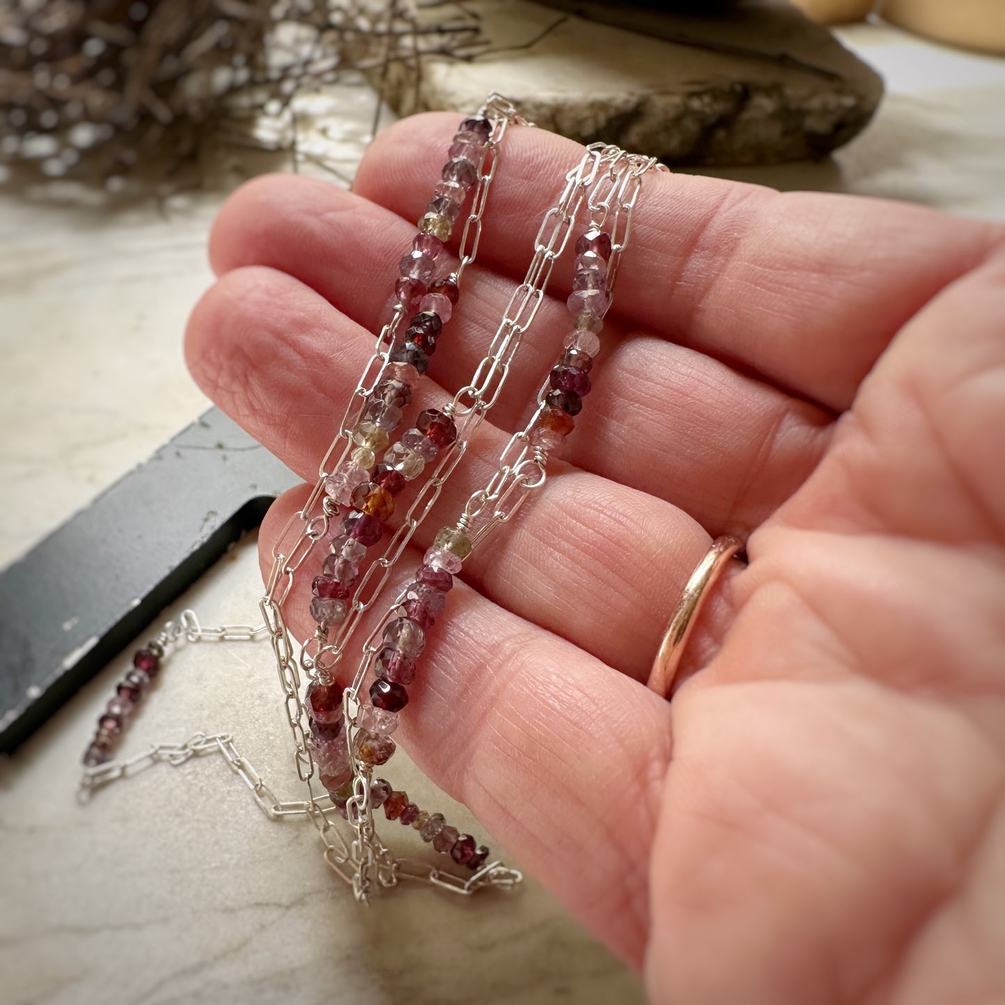 Multi colored spinel roundel station necklace