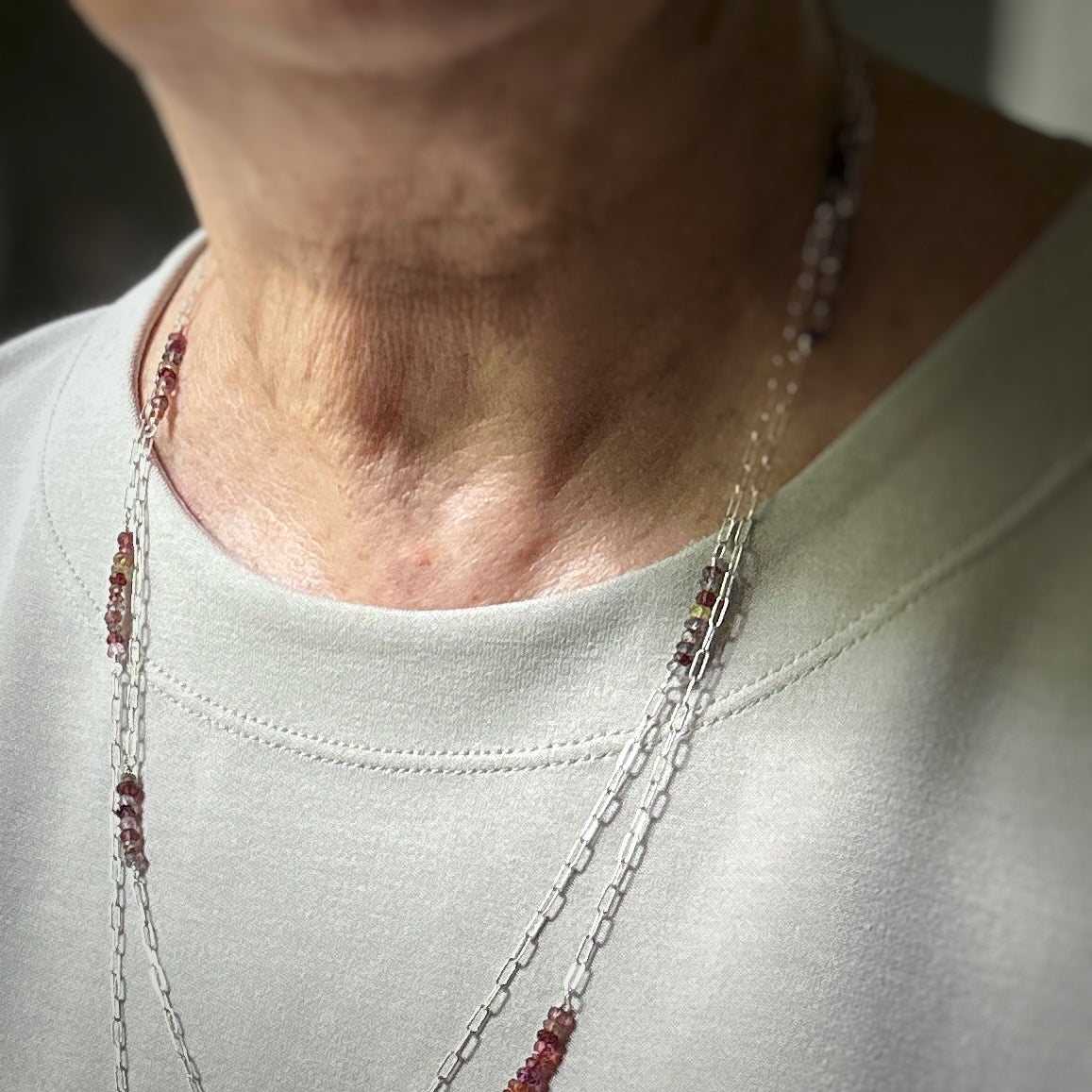 Multi colored spinel roundel station necklace