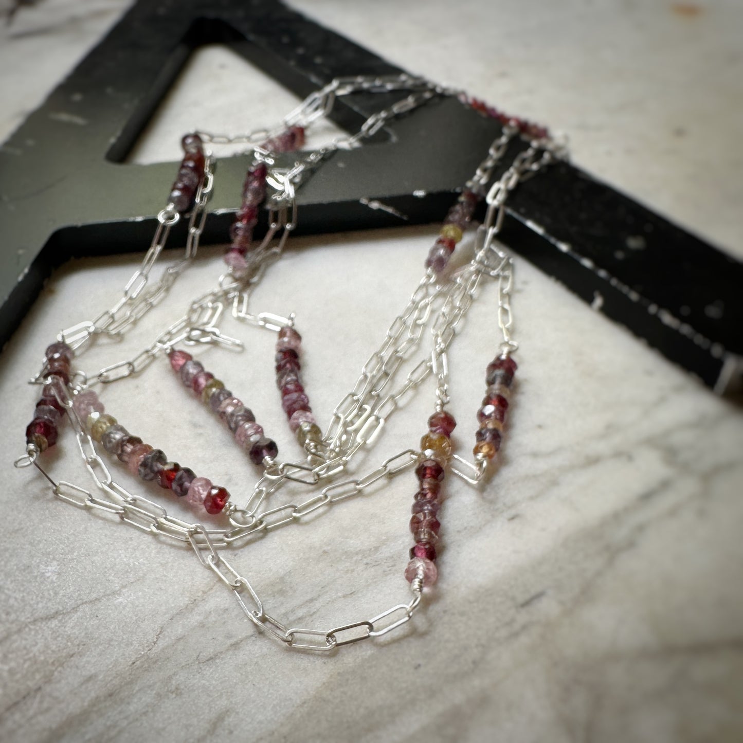Multi colored spinel roundel station necklace
