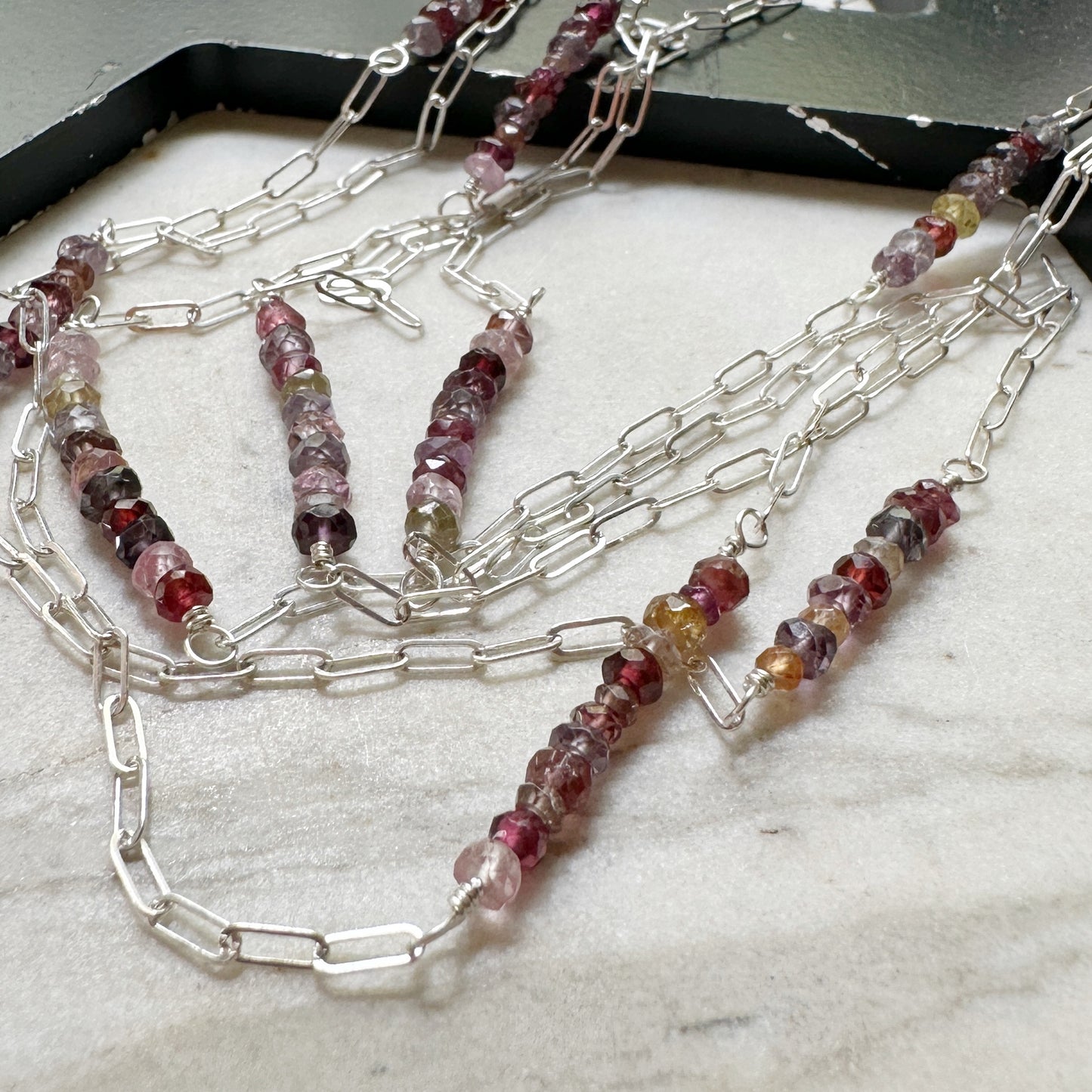 Multi colored spinel roundel station necklace