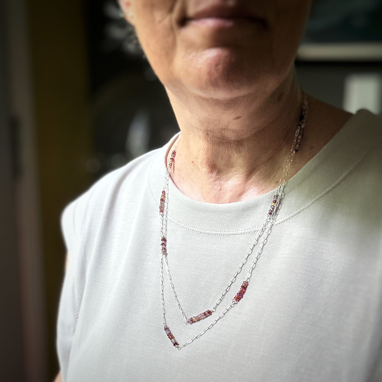 Multi colored spinel roundel station necklace