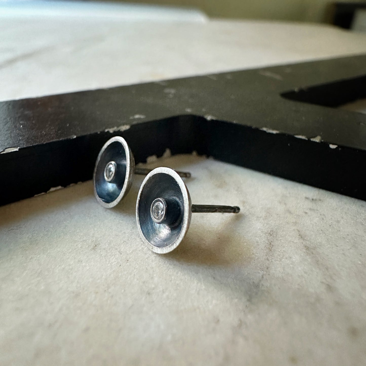 Oxidized Sterling Silver Cup Studs