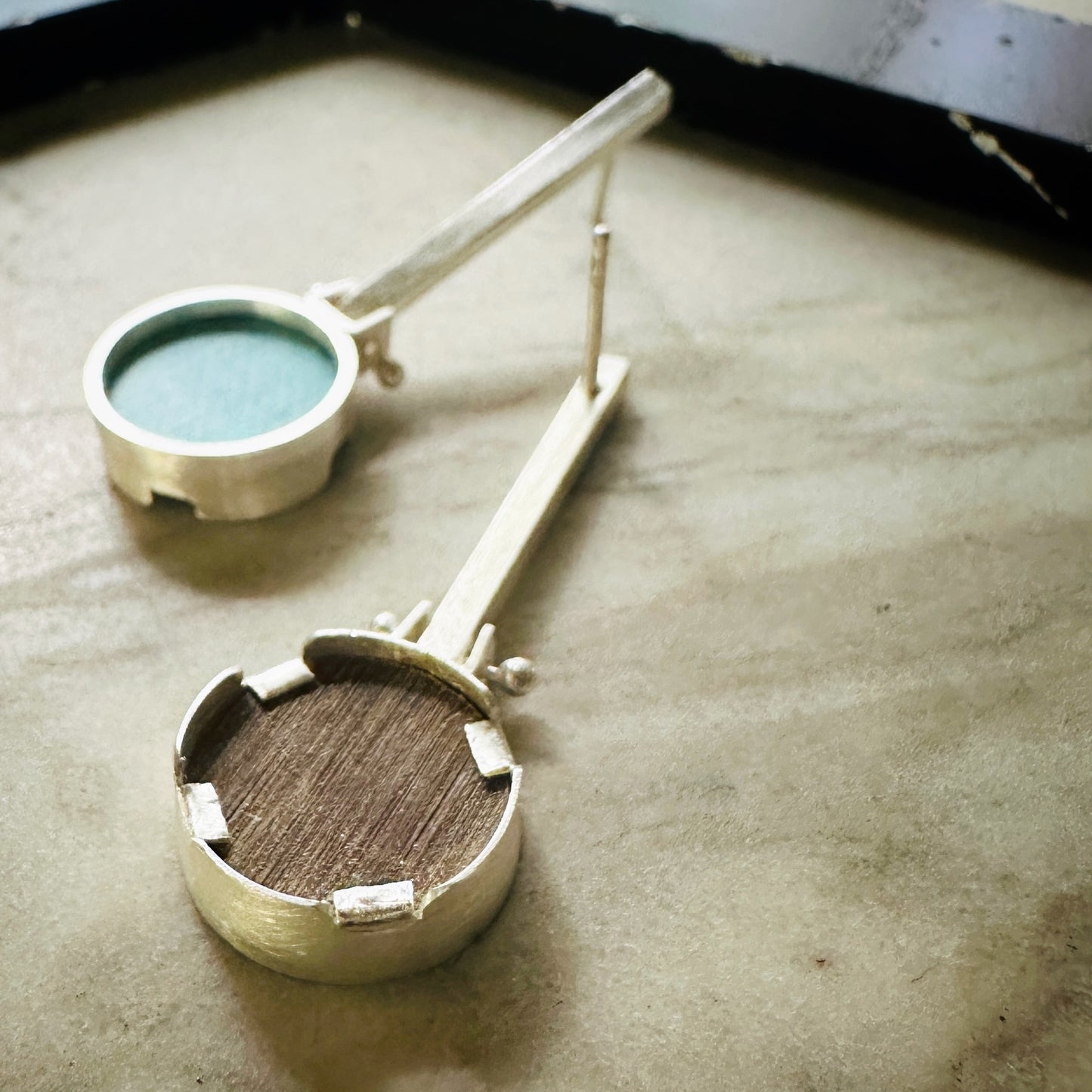 Sterling Silver Light Blue Linen Formica Drop Earrings