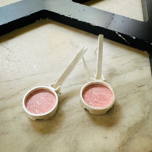 Sterling Silver Pink Linen Formica Drop Earrings