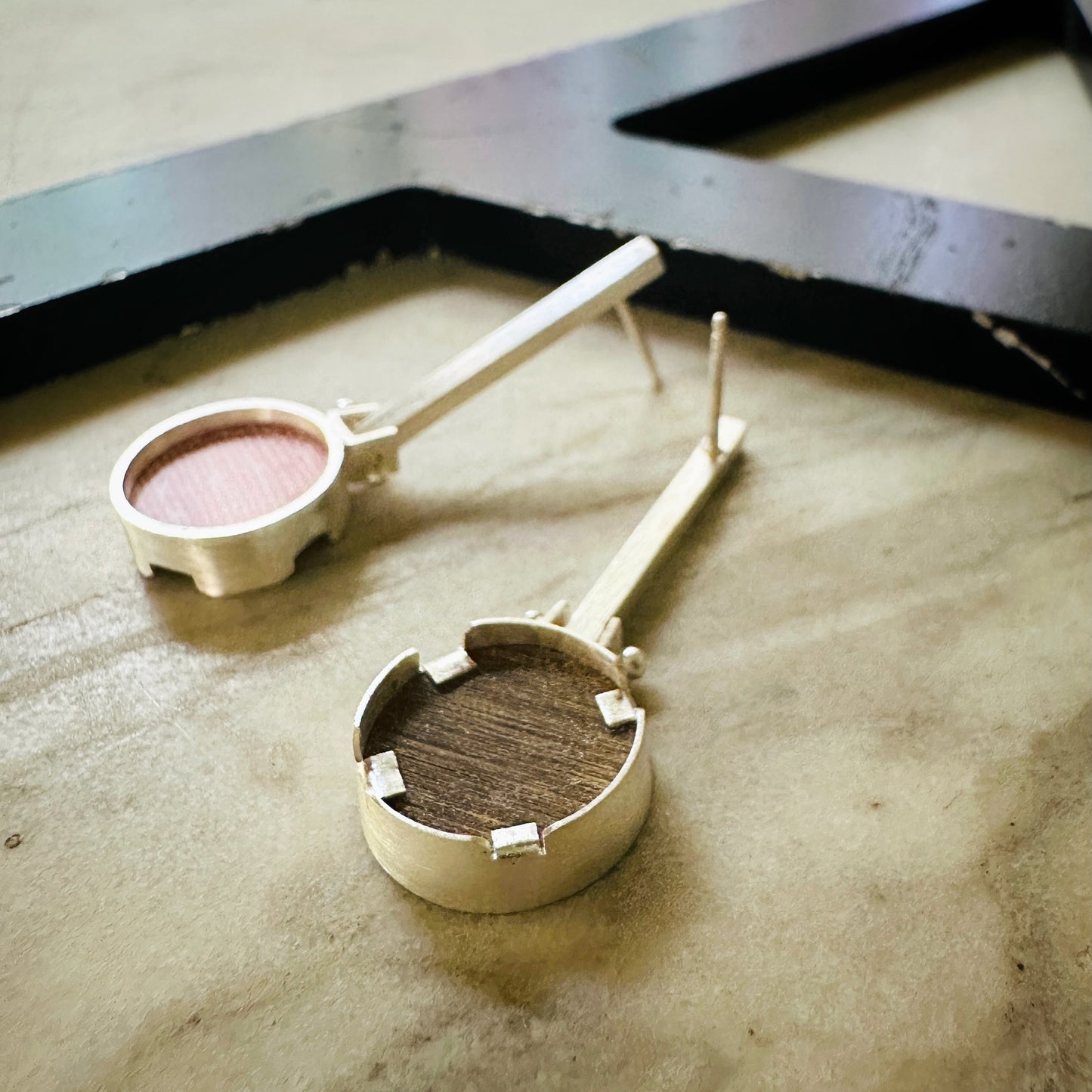 Sterling Silver Pink Linen Formica Drop Earrings