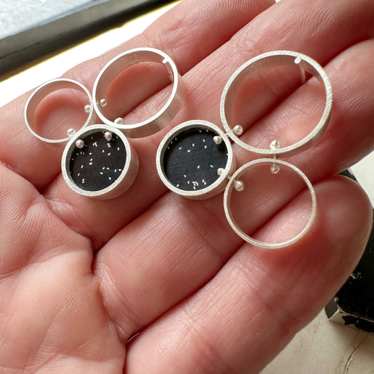 Sterling Silver Glitter Black Formica Cellular Earrings