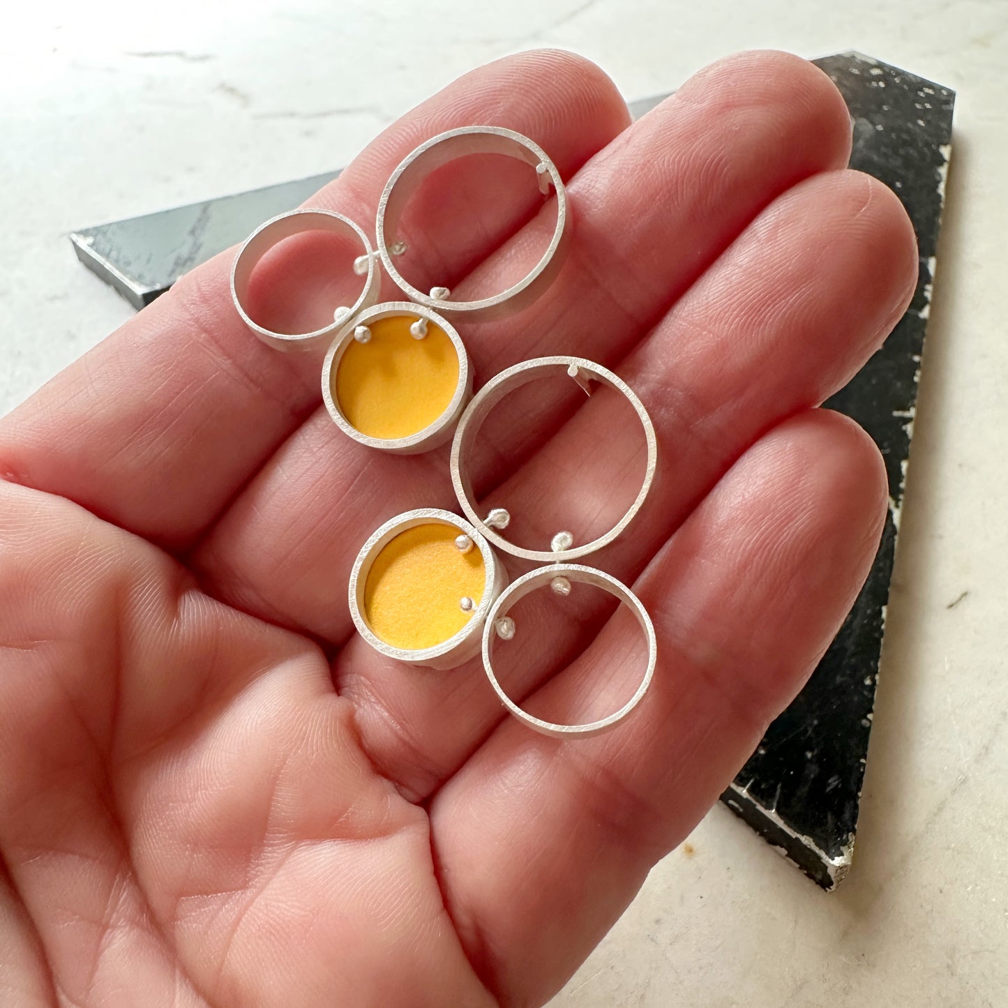 Sterling Silver Bright Yellow Formica Cellular Earrings