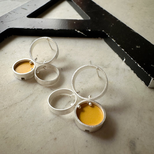 Sterling Silver Bright Yellow Formica Cellular Earrings