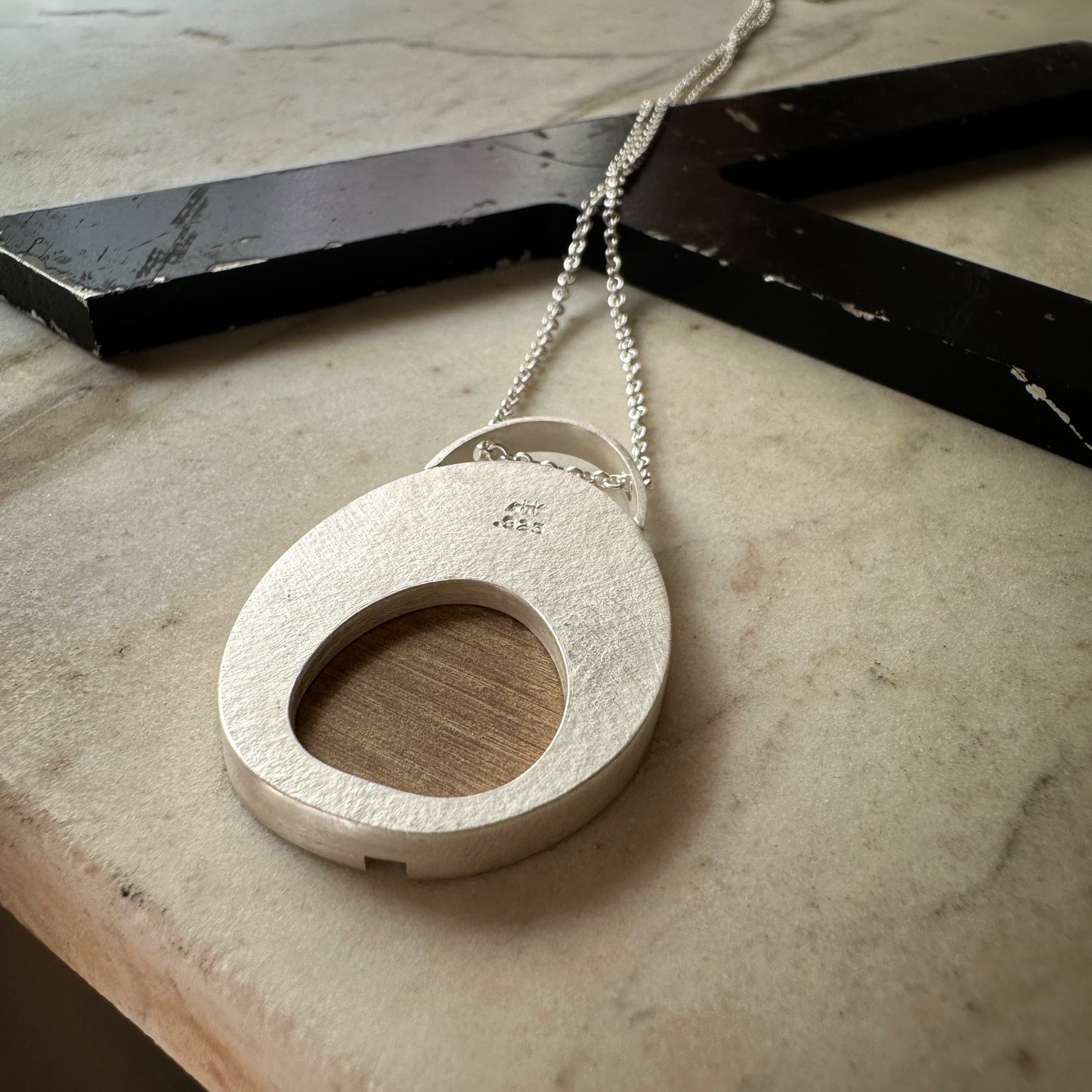 Sterling Silver Faux Mahogany Formica Pendant