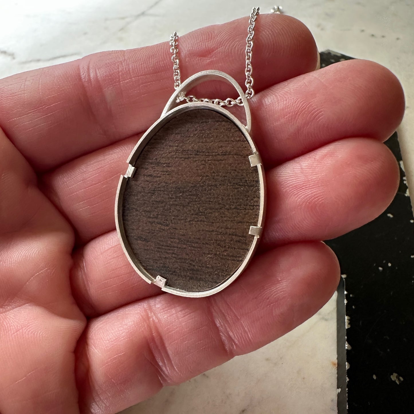 Sterling Silver Faux Mahogany Formica Pendant