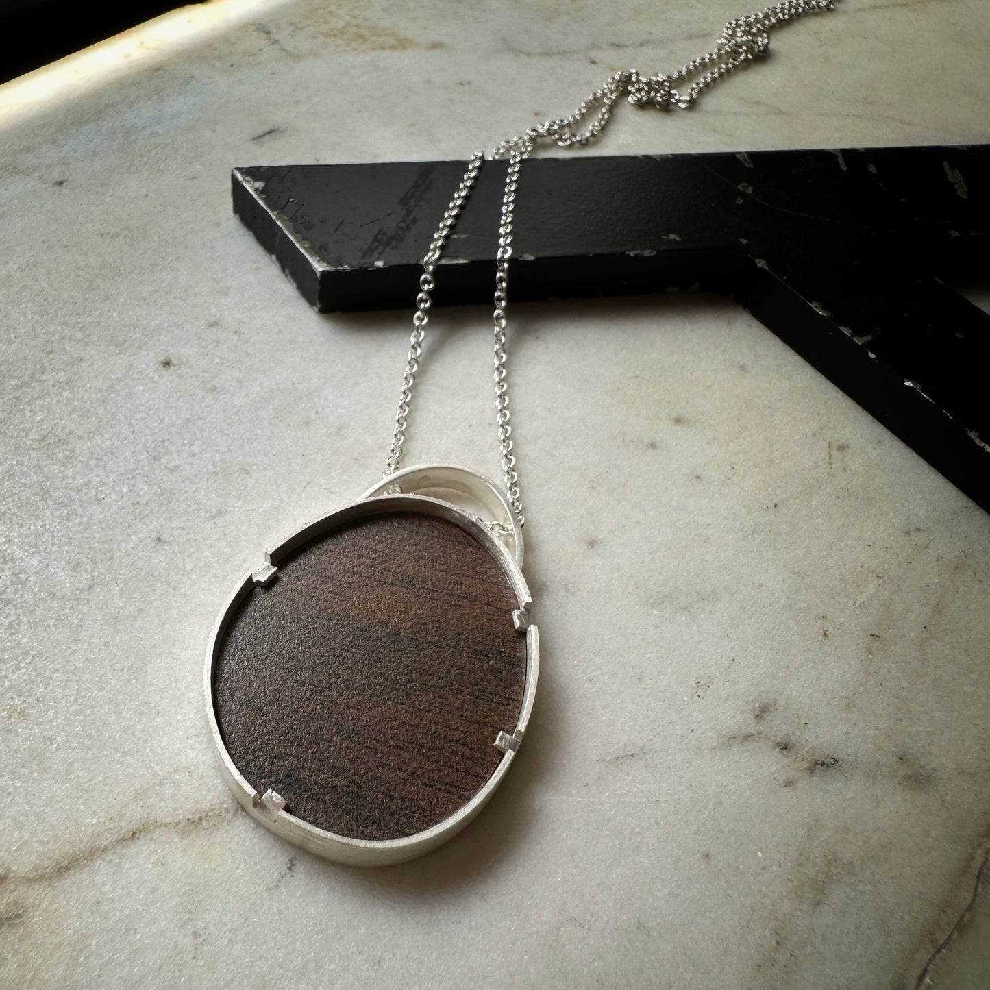 Sterling Silver Faux Mahogany Formica Pendant