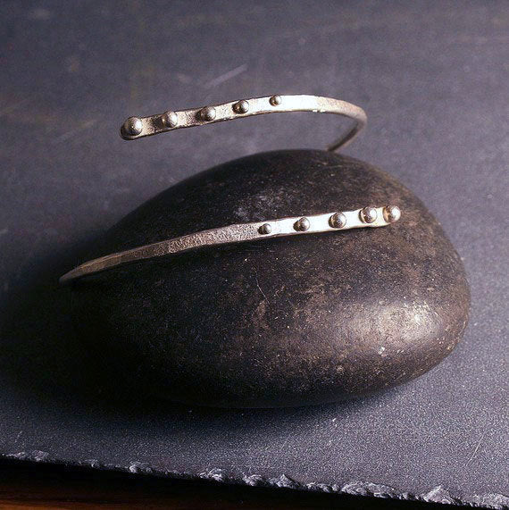 Sterling silver hammered bypass bracelet