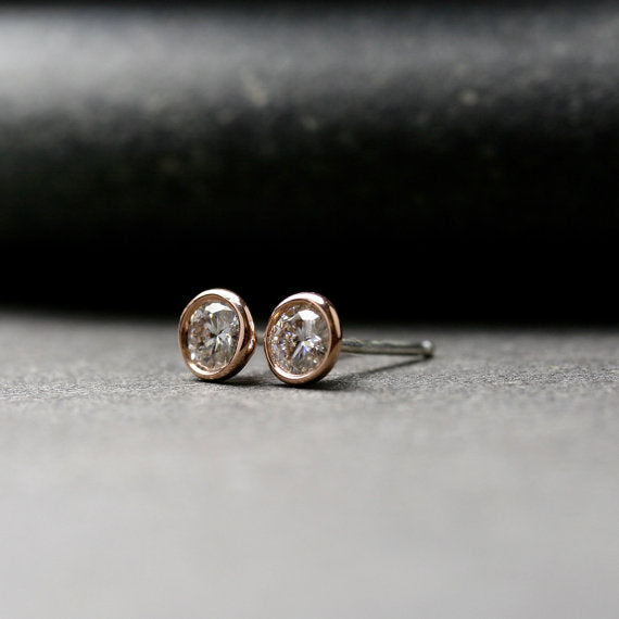 14k rose gold bezel set Moissanite stud earrings