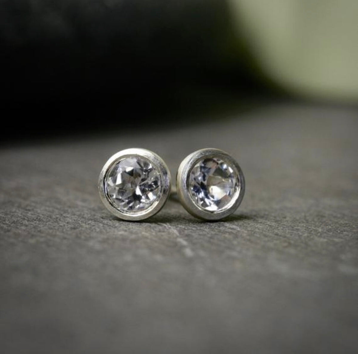bezel set 5mm white topaz stud earrings in sterling silver