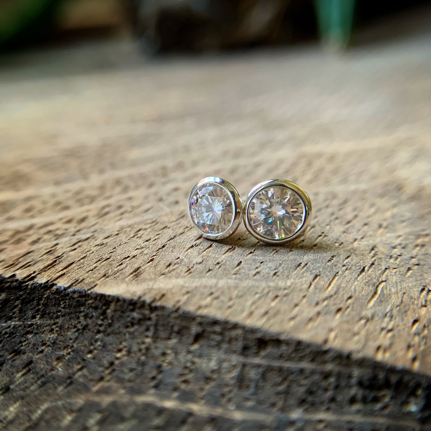 6mm sterling silver bezel set Moissanite earrings