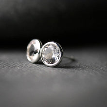 Load image into Gallery viewer, large white topaz sterling silver bezel set earrings
