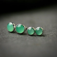 Load image into Gallery viewer, 4mm and 5mm chrysoprase stud earrings set in sterling silver

