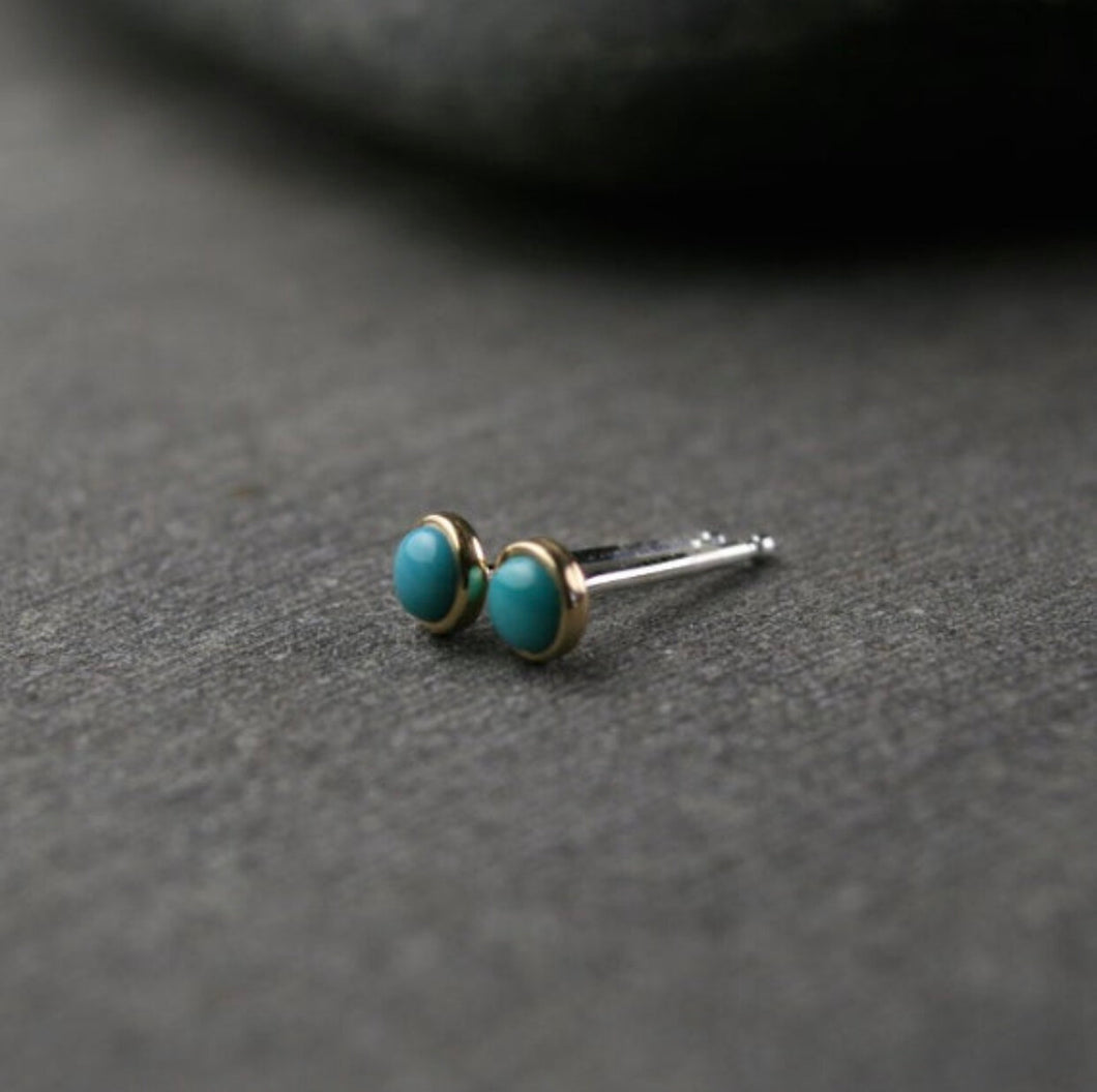 Tiny untreated turquoise studs 3mm