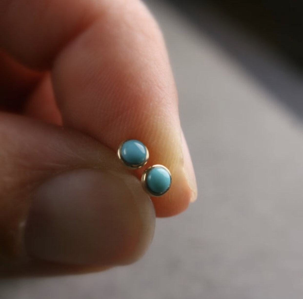 Tiny untreated turquoise studs 3mm